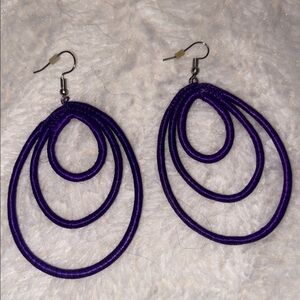 Rwandan Artisan Handmade Purple Hoop Sisal Wrapped Thread Dangle Drop Earrings